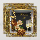 Fabulous 50 Gold Leopard Black High Heels Party Einladung (Vorne/Hinten)