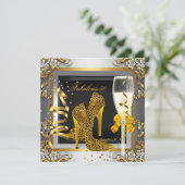 Fabulous 50 Gold Leopard Silver Champagne Geburtst Einladung (Stehend Vorderseite)