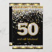 Fabulous 50 Gold Silver Streamers 50. Party Einladung (Vorne/Hinten)