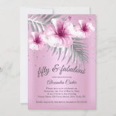 Fabulous 50 Hübsch Pink Silver Hibiskus Party Einladung (Vorderseite)
