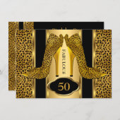 Fabulous 50 Leopard Gold Cheetah High Heels Party Einladung (Vorne/Hinten)