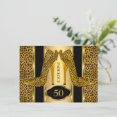 Fabulous 50 Leopard Gold Cheetah High Heels Party Einladung (Stehend Vorderseite)
