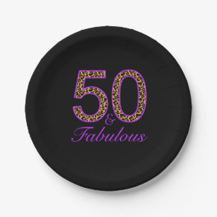 Fabulous 50. Lila Black Leopard Geburtstag Pappteller