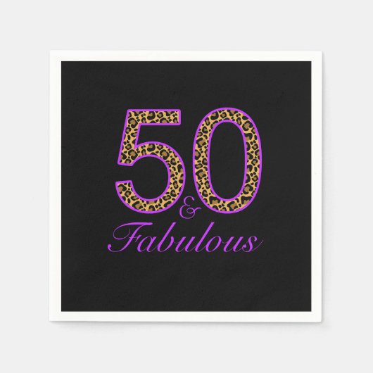 Fabulous 50. Lila Black Leopard Geburtstag Serviette (Vorderseite)