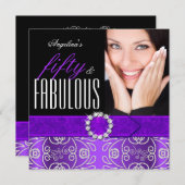 Fabulous 50 Lila Diamond Geburtstagsparty Einladung (Vorne/Hinten)