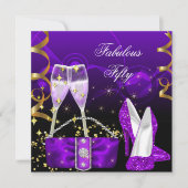 Fabulous 50 Lila Glitzer High Heels Party Einladung (Vorderseite)