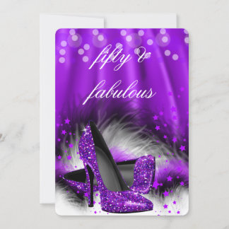 Fabulous 50 Lila Stars High Heels Birthday 2 Einladung