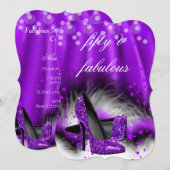 Fabulous 50 Lila Stars High Heels Birthday 2 Einladung (Vorne/Hinten)
