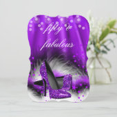 Fabulous 50 Lila Stars High Heels Birthday 2 Einladung (Stehend Vorderseite)