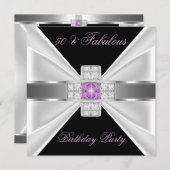 Fabulous 50 Lilac Pink Silver Schwarz-weiß Diamond Einladung (Vorne/Hinten)