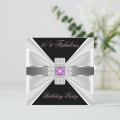 Fabulous 50 Lilac Pink Silver Schwarz-weiß Diamond Einladung (Stehend Vorderseite)