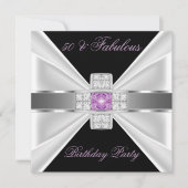 Fabulous 50 Lilac Pink Silver Schwarz-weiß Diamond Einladung (Vorderseite)
