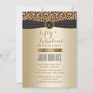 Fabulous 50 Luxus Leopard Moden Black & Gold Einladung