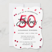 Fabulous 50 | Moderne Elegant Rot Brushed Birthday Einladung (Vorderseite)