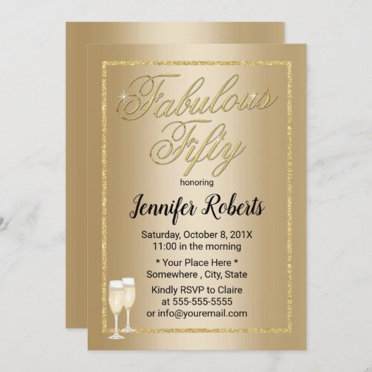 Fabulous 50 Moderne Gold Kalligraphie 50 Geburtsta Einladung (Vorne/Hinten)