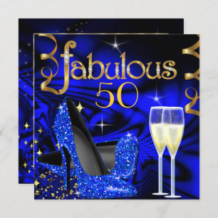 Fabulous 50 Party Abstrakt Blue High Heels Gold Einladung
