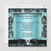 Fabulous 50 Party Aquamarin Blue Damask Black Lace Einladung (Rückseite)