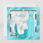Fabulous 50 Party Aquamarin Blue Silver Dress Heel Einladung (Vorderseite)