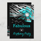 Fabulous 50 Party Aquamarin Zebra Black Silver Pea Einladung (Vorne/Hinten)
