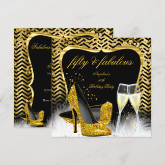 Fabulous 50 Party Black Gold Zickzack Champagne Einladung