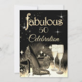 Fabulous 50. Party Glitzer Sepia Beige Champagne Einladung (Vorderseite)