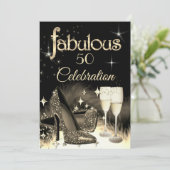 Fabulous 50. Party Glitzer Sepia Beige Champagne Einladung (Stehend Vorderseite)