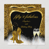 Fabulous 50 Party Gold Champagner Leopard Einladung (Vorne/Hinten)