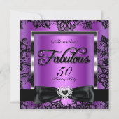 Fabulous 50 Party Lila Damask Black Lace Einladung (Vorderseite)