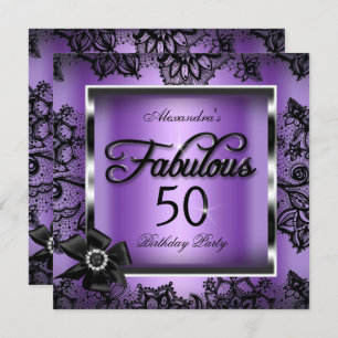 Fabulous 50 Party Lila Damask Black Lace Pearl Einladung