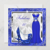 Fabulous 50 Party Royal Blue Silver Dress Heelse S Einladung (Vorderseite)