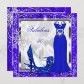 Fabulous 50 Party Royal Blue Silver Dress Heelse S Einladung (Vorne/Hinten)