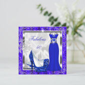 Fabulous 50 Party Royal Blue Silver Dress Heelse S Einladung (Stehend Vorderseite)
