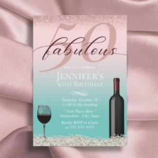 Fabulous 50 Pink & Aquamarin Typografie Wein & Blu Einladung