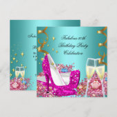 Fabulous 50 Pink Aquamariner Glitzer High Heel Geb Einladung (Vorne/Hinten)