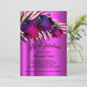 Fabulous 50 PInk Plum Lila Gold Hibiskus Party Einladung (Stehend Vorderseite)