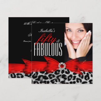 Fabulous 50 Red Black Leopard Foto Geburtstagspart Einladung
