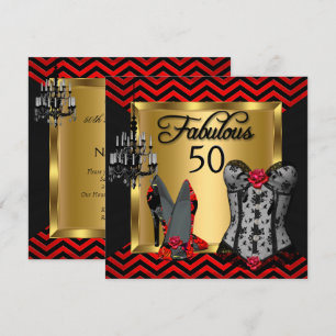 Fabulous 50 Red Black Stripe Heelse Kokettes Party Einladung