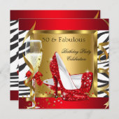 Fabulous 50 Red Glitzer High Heel Zebra Champagne Einladung (Vorne/Hinten)