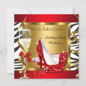 Fabulous 50 Red Glitzer High Heel Zebra Champagne Einladung (Vorderseite)