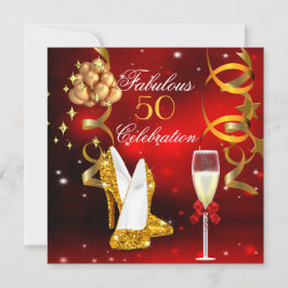 Fabulous 50 Red Gold High Heel Champagne Party 2 Einladung