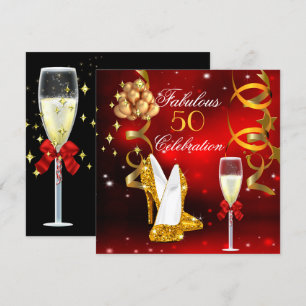 Fabulous 50 Red Gold High Heel Champagner Party 2 Einladung
