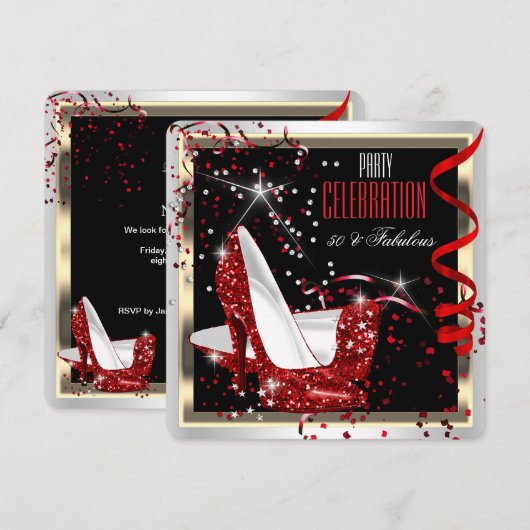 Fabulous 50 Red Schwarz-weiß 50. Geburtstagsparty  Einladung (Vorne/Hinten)