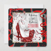 Fabulous 50 Red Schwarz-weiß Wild Birthday Party Einladung (Vorderseite)