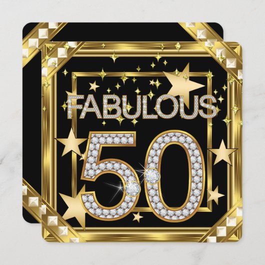 Fabulous 50 Retro Glamour Hollywood Gold Frame 2 Einladung (Vorne/Hinten)