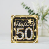 Fabulous 50 Retro Glamour Hollywood Gold Frame 2 Einladung (Stehend Vorderseite)