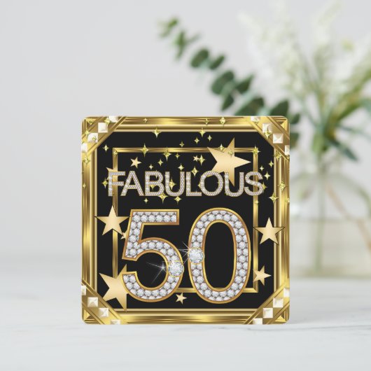 Fabulous 50 Retro Glamour Hollywood Gold Frame 2 Einladung (Stehend Vorderseite)