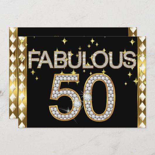 Fabulous 50 Retro Glamour Hollywood Gold Frame Einladung (Vorne/Hinten)