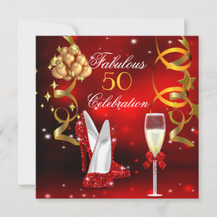 Fabulous 50 Rot Gold High Heel Champagner Party Einladung