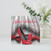 Fabulous 50 Rot High Heels Silver Black Silk Party Einladung (Stehend Vorderseite)
