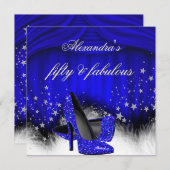Fabulous 50 Royal Blue High Heels Feather Birthday Einladung (Vorne/Hinten)